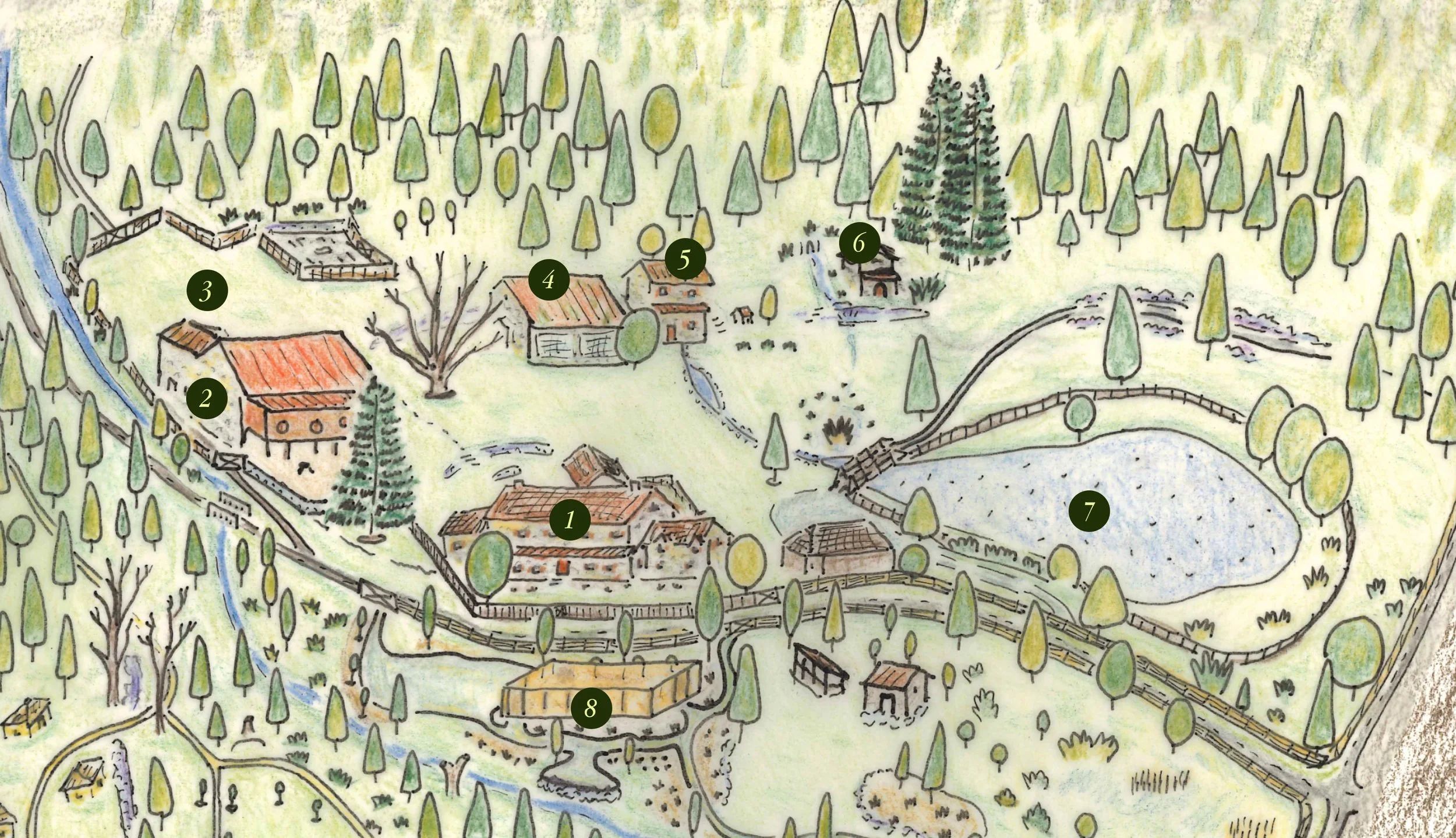 An illustrated map of the farm and its grounds